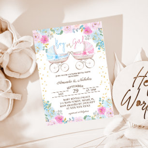 Convite Menino ou Menina Rosa Azul Floral Revelação de Gên