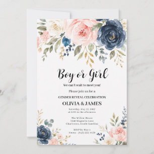 Convite Menino ou Menina Rosa Choque Azul Floral Revelação