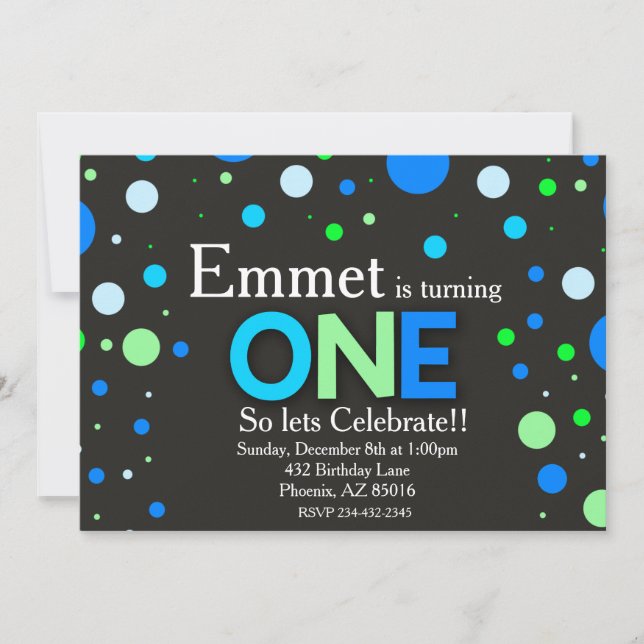 Convite Menino Primeiro 1rua De Quadro Verde Azul (Frente)