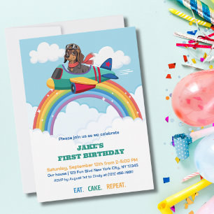 Convite Menino Primeiro Piloto De Cão De Aniversário Nuvem