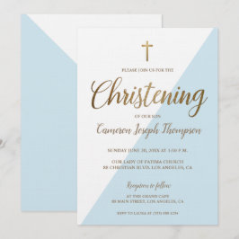 Convite Menino Recém-Nascido para Batismo Moderno Azul Bra