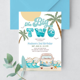Convite Menino Retro O Grande TWO Surfando Festa de 2º Ani