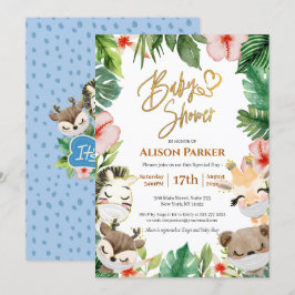 Convite Menino Safari Animais Selva Verde Chá