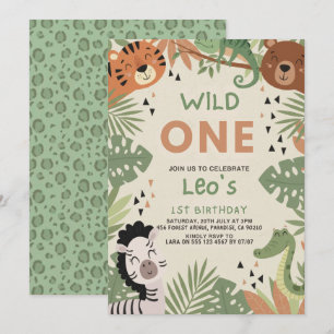 Convite Menino Safari Rústico Verde Selvagem Um Aniversári