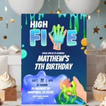 Convite Menino Slime Verde Azul Neon High Five