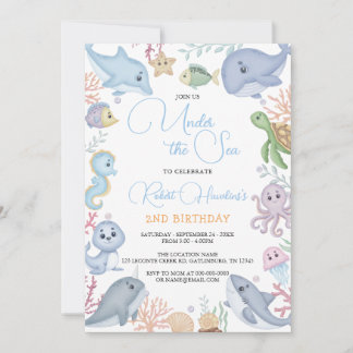 Convite Menino sob o Aniversário dos Animais do Oceano Oce