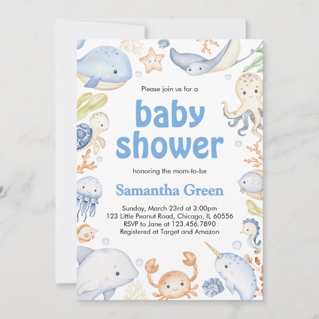 Convite Menino sob o Chá de fraldas do mar (Frente)