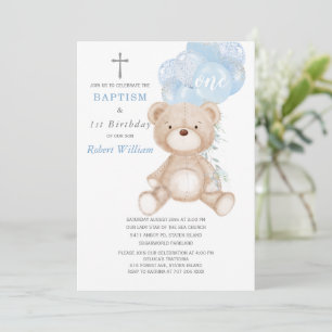 Convite Menino Urso Primeiro Aniversário e Batismo