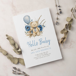 Convite Menino Urso Teddy Boho Azul Quase Esperando Bebê