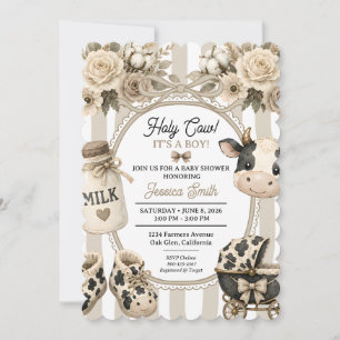 Convite Menino Vaca Sagrada Chá de Bebê Boho Floral Aquare