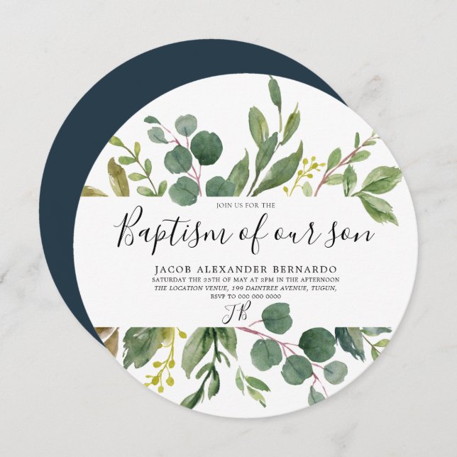 Convite Menino Verde Moderno ou Batismo Menino (Frente/Verso)