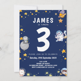 Convite Meninos Astronauta Gato Azul Marinho Aniversário I