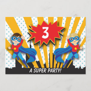 Convite Meninos Brown do aniversário do super-herói do
