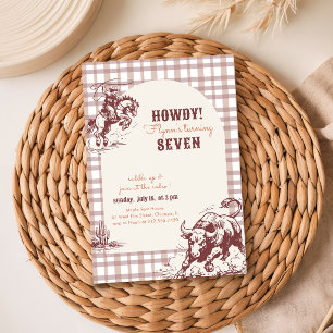 Convite Meninos Brown Xadrez Cowboy Rodeio 7º Aniversário