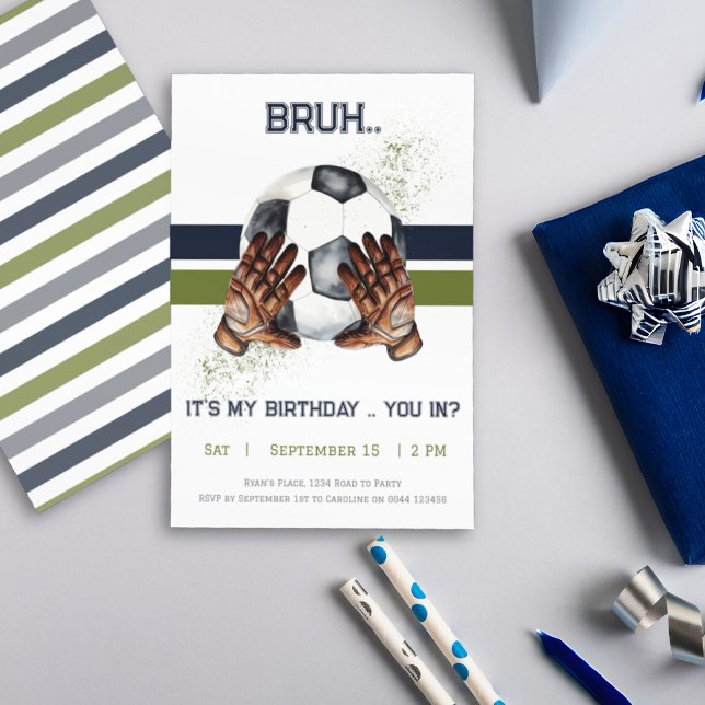 Convite Meninos Convidam Futebol de Esporte (Green Blue Soccer Birthday Party Invitation 2)