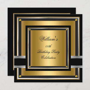Convite Meninos da Elegante Black Dourada Silver Festa de
