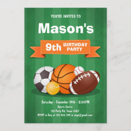 Convite Meninos da festa de aniversário de esportes