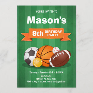Convite Meninos da festa de aniversário de esportes