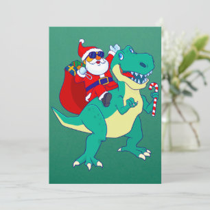 Convite Meninos de Natal Dinossauro Papai Noel T Rex Xmas