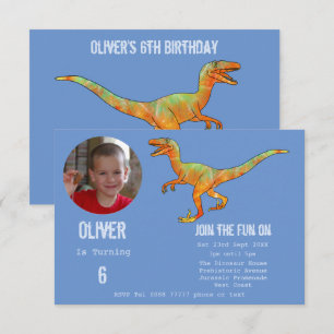 Convite Meninos Dinossauro Velociraptor Festa de Aniversár
