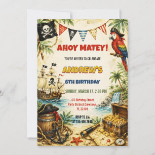 Convite Meninos do Navio Pirata de Aniversário em Aquarela