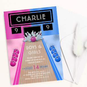 Convite Meninos e Meninas da Pista de Boliche Aniversário 