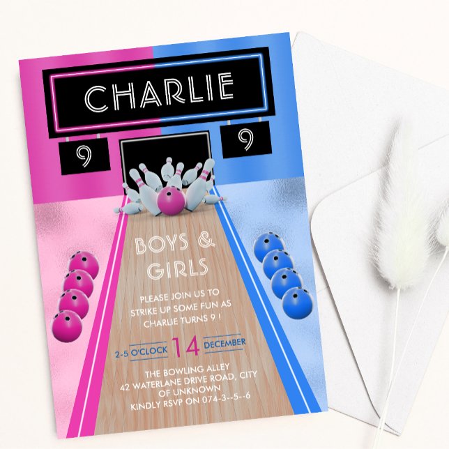 Convite Meninos e Meninas da Pista de Boliche Aniversário  (Criador carregado)