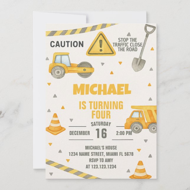 Convite Meninos Em Construção Aniversário (Frente)