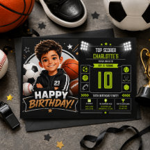 Meninos Esportes Preto Moderno Aniversário de 10 a