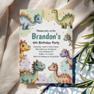 Convite Meninos Fofos Aniversário de 6 anos com Dinossauro