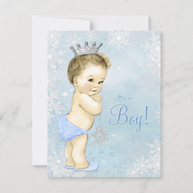 Convite Meninos Inverno Azul com Flocos de Neve Baby Showe (Frente)