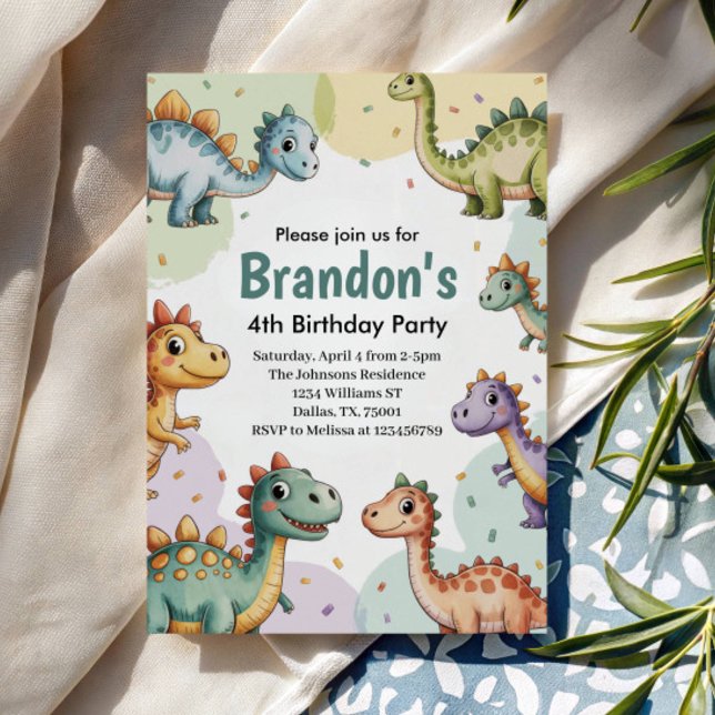 Convite Meninos Lindos Dinossauro 4º Aniversário (Criador carregado)