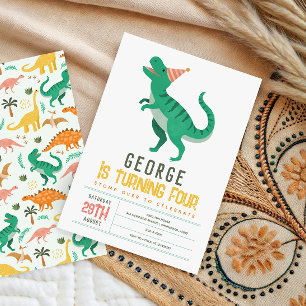 Convite Meninos Lindos T Rex Dinossauro Crianças 4º Aniver