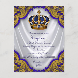 Convite Meninos Príncipe Baptism Satin Real Azul Dourado