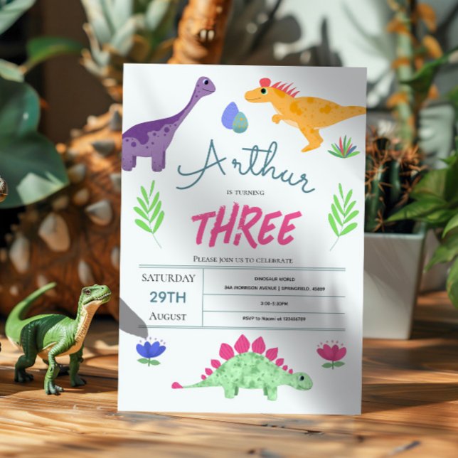 Convite Meninos Selvagem Azul, Selva T-Rex Dinossauro, Ani (Criador carregado)