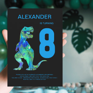Convite Meninos T-Rex Dinossauro Festa de Aniversário de 8