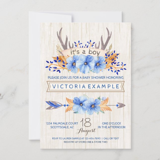 Convite Meninos Tribal Antler Queda Chamas de Bebê (Frente)