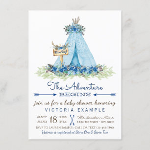 Convite Meninos Tribal Boho TeePee Baby Shower Invitations