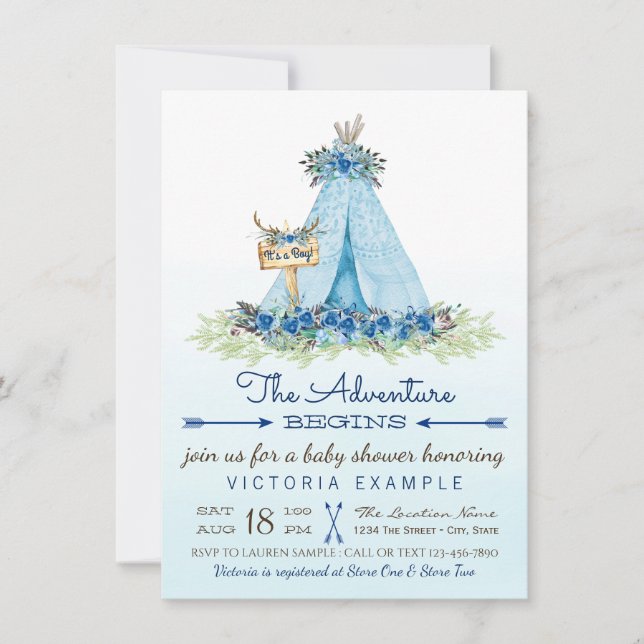 Convite Meninos Tribal TeePee Baby Shower (Frente)