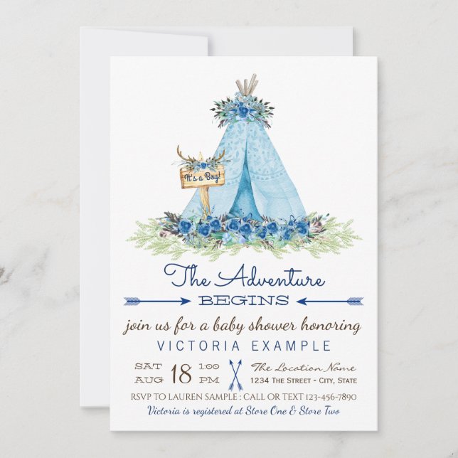 Convite Meninos Tribal TeePee Baby Shower (Frente)