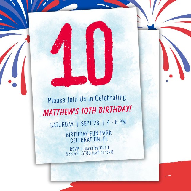 Convite Meninos Watercolor Kids Blue 10º Aniversário (Criador carregado)