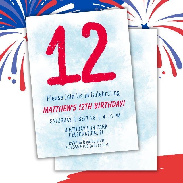 Convite Meninos Watercolor Kids Blue 12 Birthday (Criador carregado)