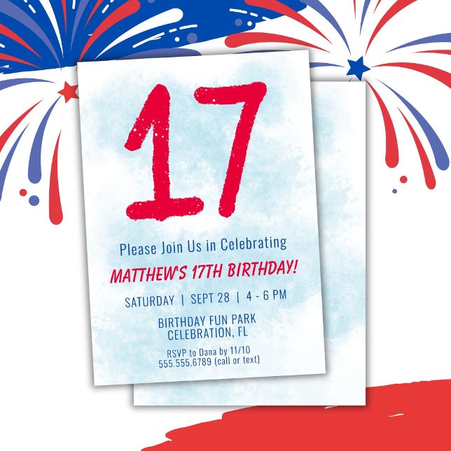 Convite Meninos Watercolor Kids Blue 17th Birthday (Criador carregado)