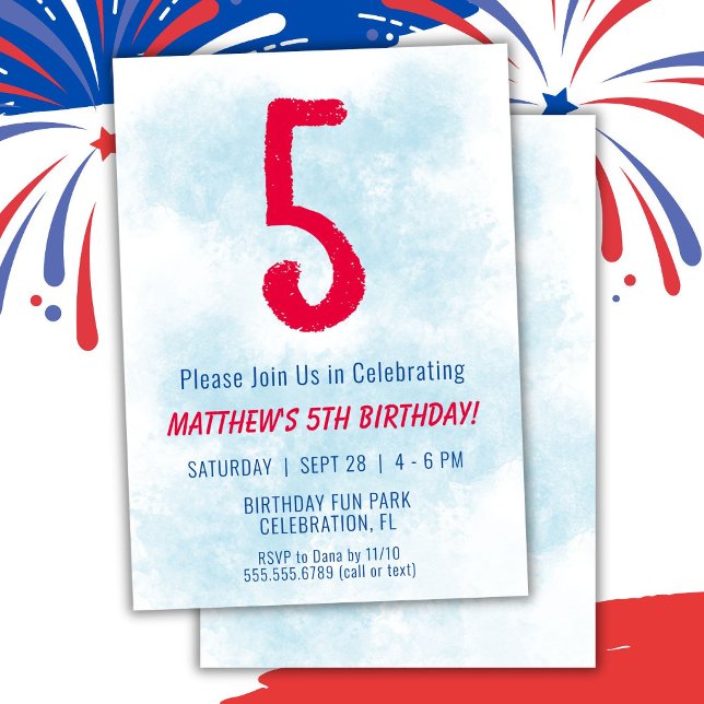 Convite Meninos Watercolor Kids Blue 5 Birthday (Criador carregado)