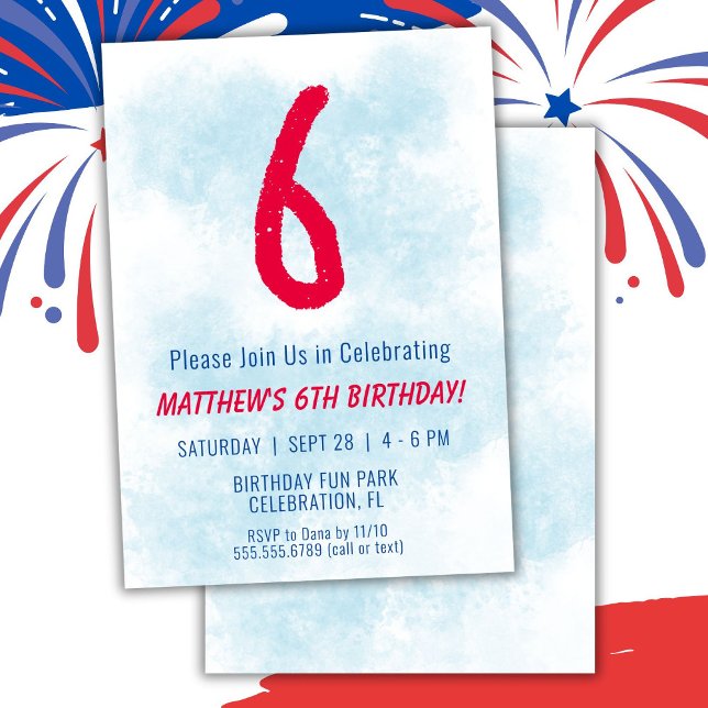 Convite Meninos Watercolor Kids Blue 6 Birthday (Criador carregado)