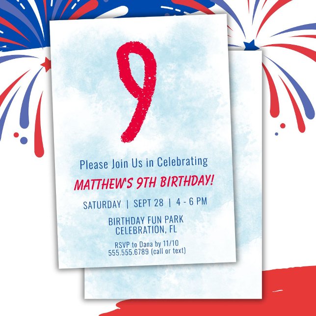 Convite Meninos Watercolor Kids Blue 9th Birthday (Criador carregado)