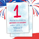 Convite Meninos Watercolor Kids primeiro aniversario Azul<br><div class="desc">primeiro aniversario crianças,  primeiro aniversario de festas azuis para um garoto de 1 ano com fontes divertidas,  escrevendo e número de cor d'água divertido.</div>