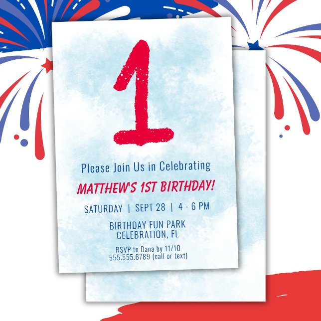 Convite Meninos Watercolor Kids primeiro aniversario Azul (Criador carregado)