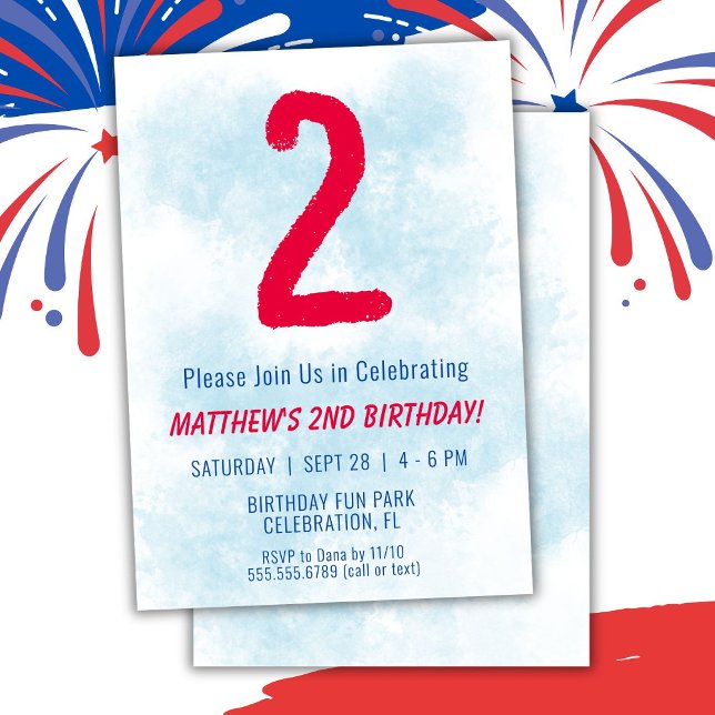 Convite Meninos Watercolor Kids segundo aniversário Azul (Criador carregado)