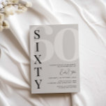 Convite Menor bege 60.ª Festa de aniversário<br><div class="desc">Essa tipografia minimalista 60º convite de aniversário é perfeita para uma festa de aniversário moderna. Personalizável em qualquer cor. Mantenha o design mínimo e elegante, como está, ou personalize-o adicionando seus próprios gráficos e trabalhos de arte. Para personalização mais avançada deste design, por exemplo, alteração do layout, da fonte ou...</div>
